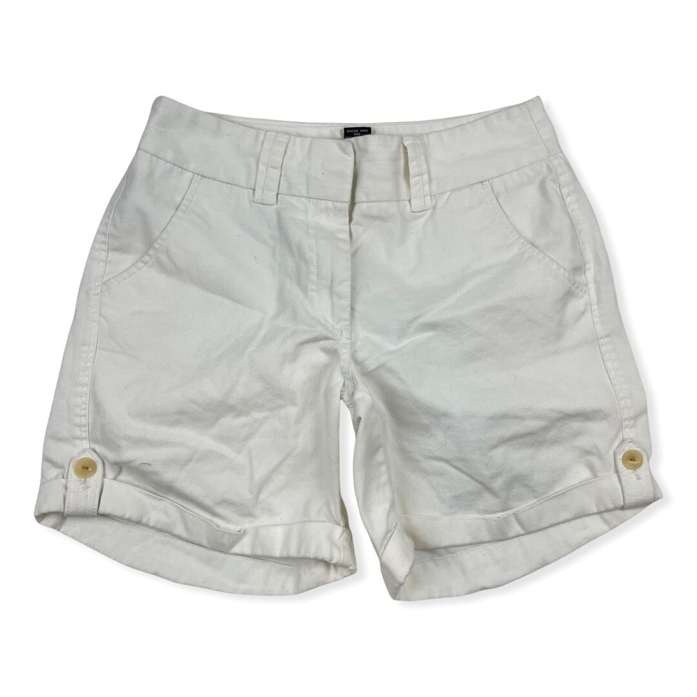 Rafaella White Bermuda Shorts Size 6 Cuffed Side Button 100% Cotton